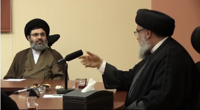 Martyr Sayyed Hasan Nasrallah and Martyr Sayyed Hashem Safieddine attend the opening of Maaref University in 2015
